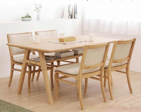 CARL カール ダイニング5点セット150テーブル+チェア4脚ダイニングセット 棚板付き オーク ウォールナット タモ材 ウレタン塗装 チェアー 椅子 ファブリック シンプル おしゃれ 北欧