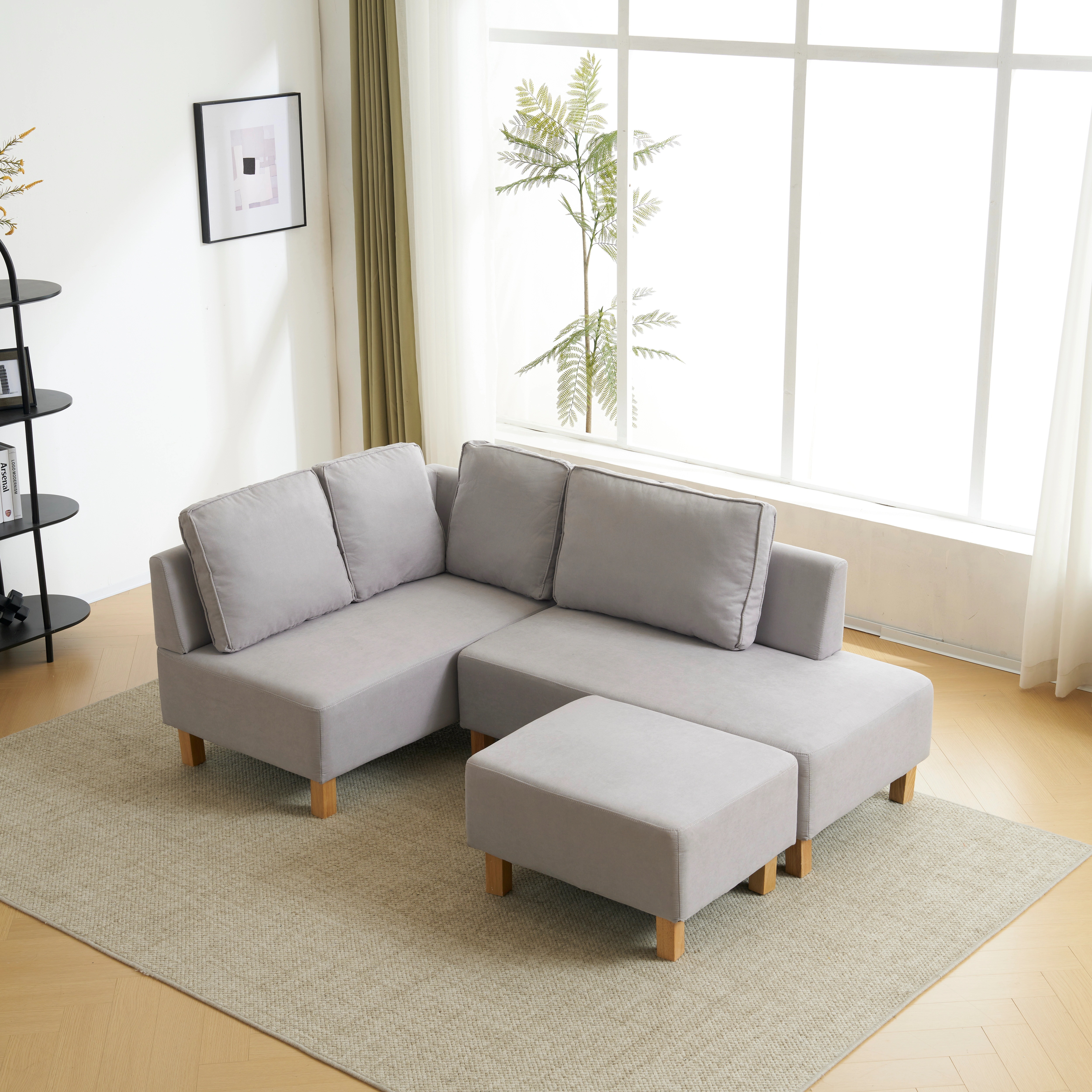 【大好評！最安値挑戦!】カウチソファ コーナーソファ リビングソファー 洗えるカバー L字型 ソファーセットGG4134 LIGHT GREY FabricG17