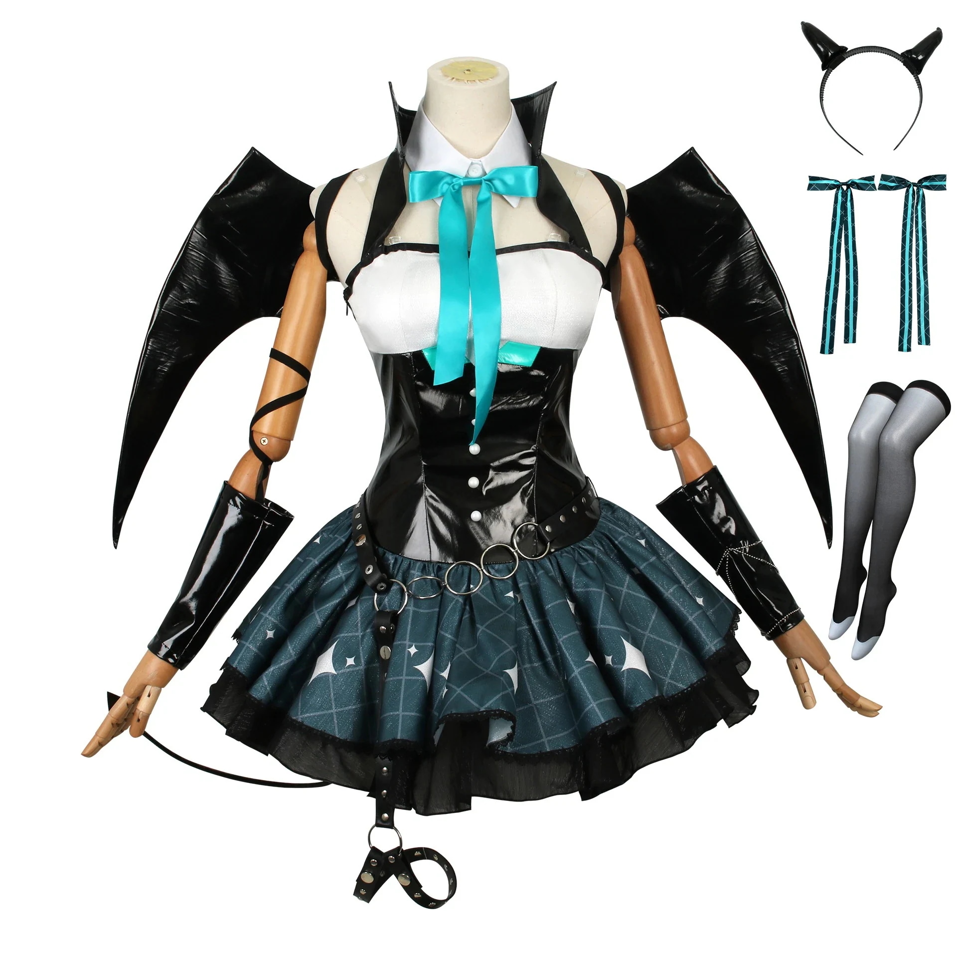 shanghaihengq[厳選品質]バーチャルアイドル未来服小悪魔コルセットアライグマラスカールコスプレ女コスチューム