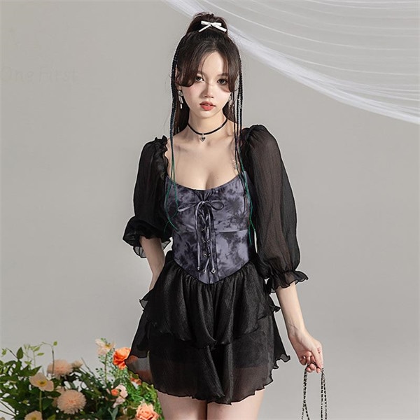 ワンピース水着 半袖レディース 韓国 カットアウト 可愛い 袖付き 透け感 小きいサイズ フリル 痩せ見え 体型カバー 温泉 ビーチ プール 海 水泳 セクシー オトナ女子 かわいい 20代 30代