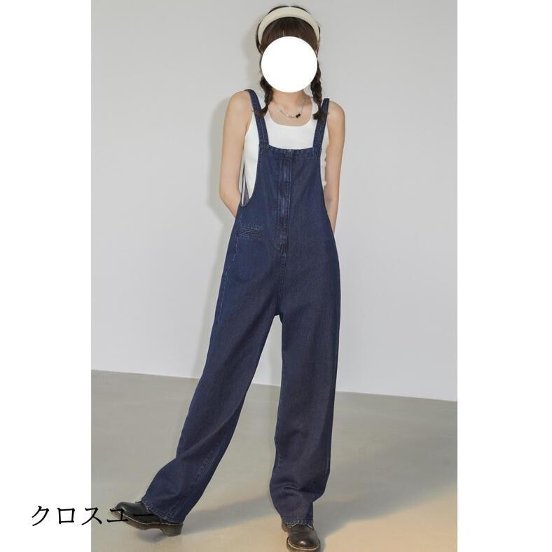 デニムサロペット ワイドパンツ レディース オールインワン オーバーオール つなぎ サロペットパンツ カジュアル 大きいサイズ 春 夏 秋