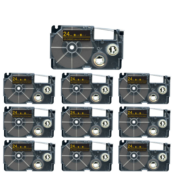 カシオ用 ネームランド 互換 テープカートリッジ XR-24BKG ラベル 10個セット 24mm／黒テープ／金文字
