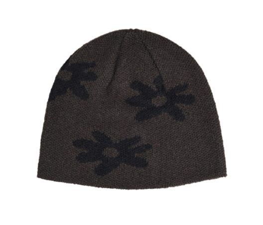 【aeae】 MOHAIR JACQUARD FLOWER BEANIE : DARK BROWN