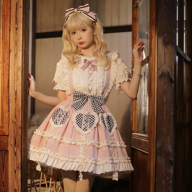 ロリータスカート日常かわいいハーフスカートミニスカートロリータSKストラップスカートロスカート