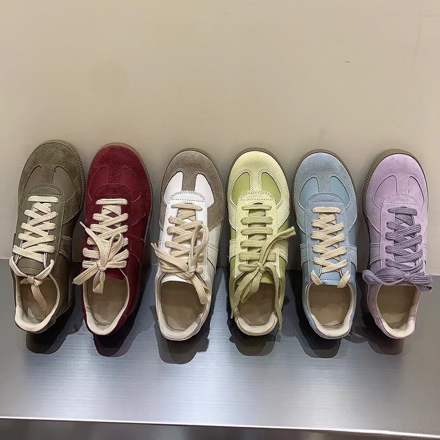 2025春と夏の新しい本物の革の韓国語レトロクロスストレッチスポーツシューズシングルシューズマットレザーシックソール