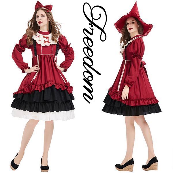 ロリータ ゴスロリ ロリータワンピ ゴスロリワンピ ステージ アイドル コスプレ セクシー 制服 衣装 パーティー イベント コスチューム ハロウィン クリスマス 仮装 インスタ 撮影とんがり帽子と