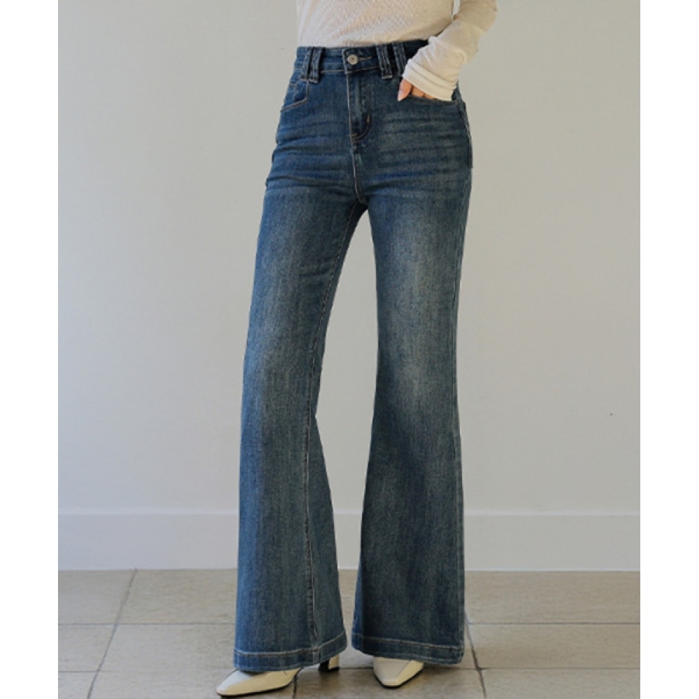 FRENCHCHIC ミディアムブルー ワッシング ブーツカット デニムパンツ