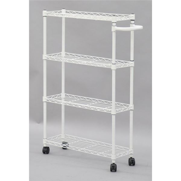 19Φ スチールラック/スリムワゴン 60cm20cm94.5cm ホワイト 棚板4枚 高さ調節可 取っ手 キャスター4 スチール製脚付