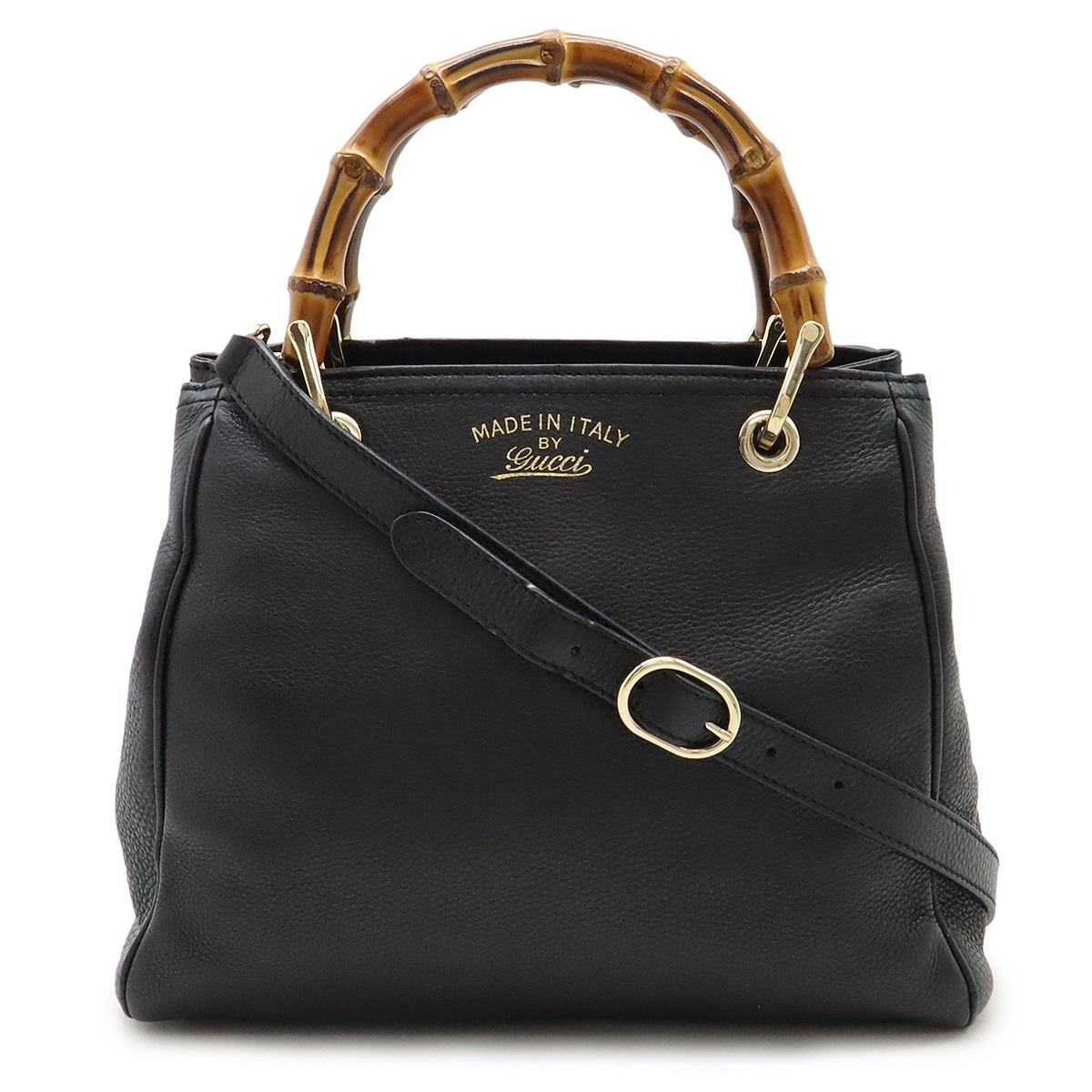 バンブー スモールショッパー ハンドバッグ トートバッグ 2WAY ショルダーバッグ レザー ブラック 黒 ゴールド金具 33603