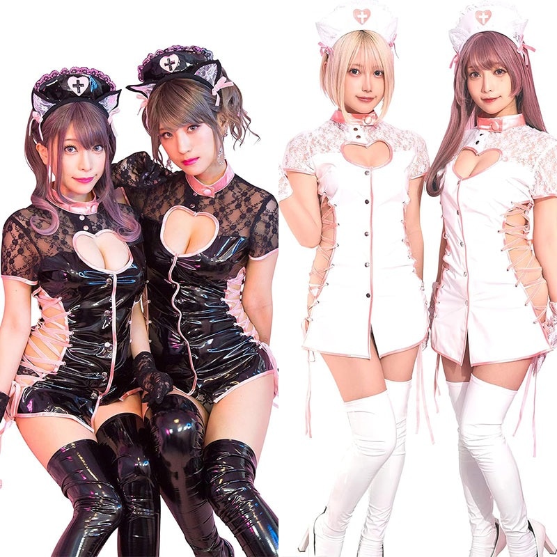 コスプレ ナース ねこ シュガーウィップ エナメルキャットナース レディース フリーサイズ ブラック/ホワイト[sugarwhip-catnurse]