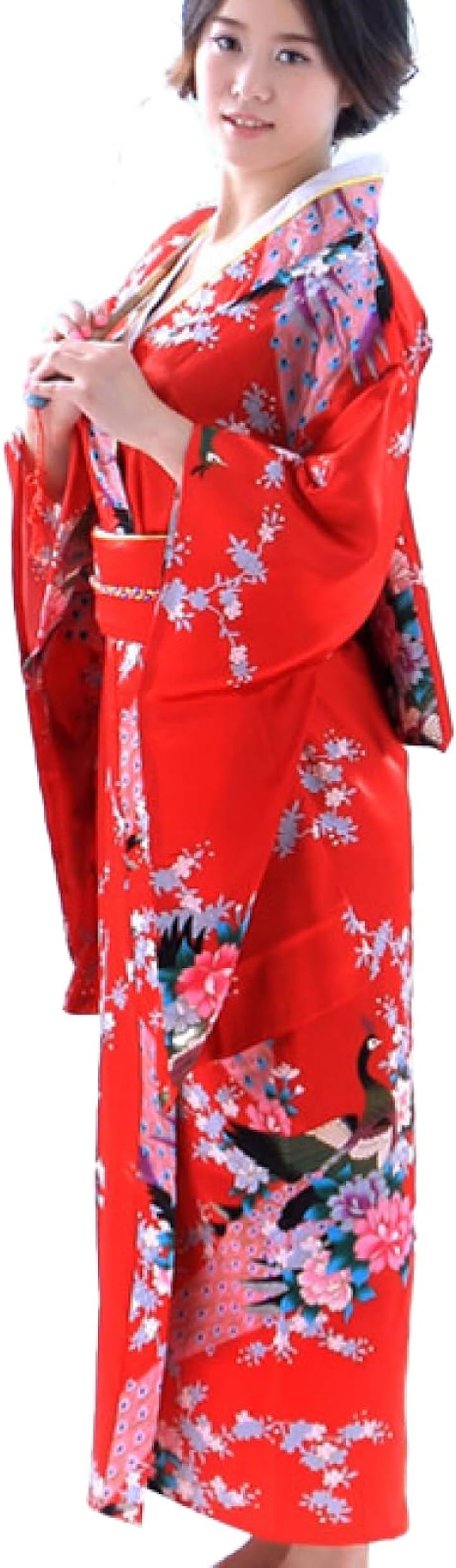 和装 コスプレ レディース 着物 日本 お土産 外国人 和服 アニメ 衣装 着物ドレス kimono( 赤（red）, Free Size)