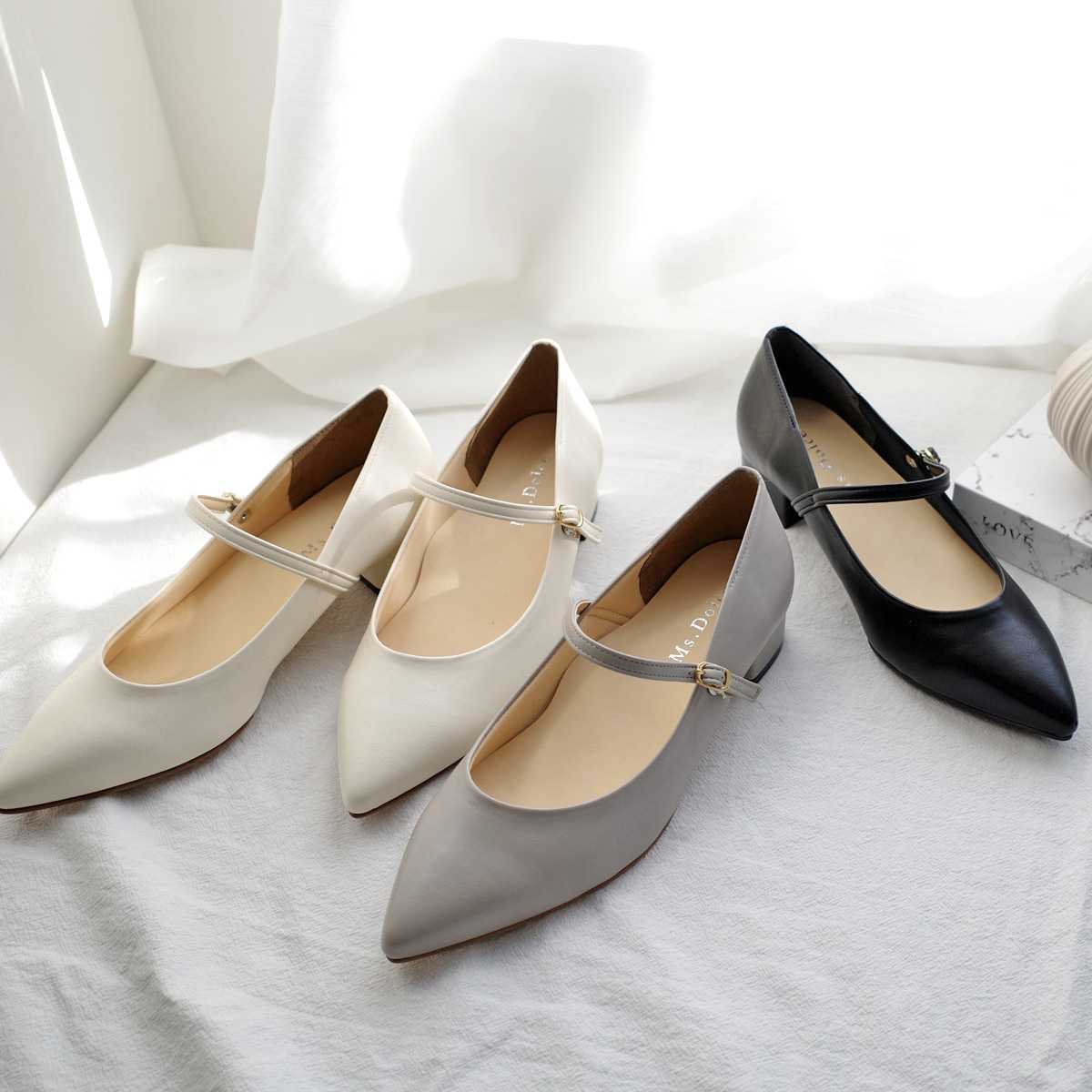 ストラップポインテッドトゥパンプスメリージェーン靴 レディース