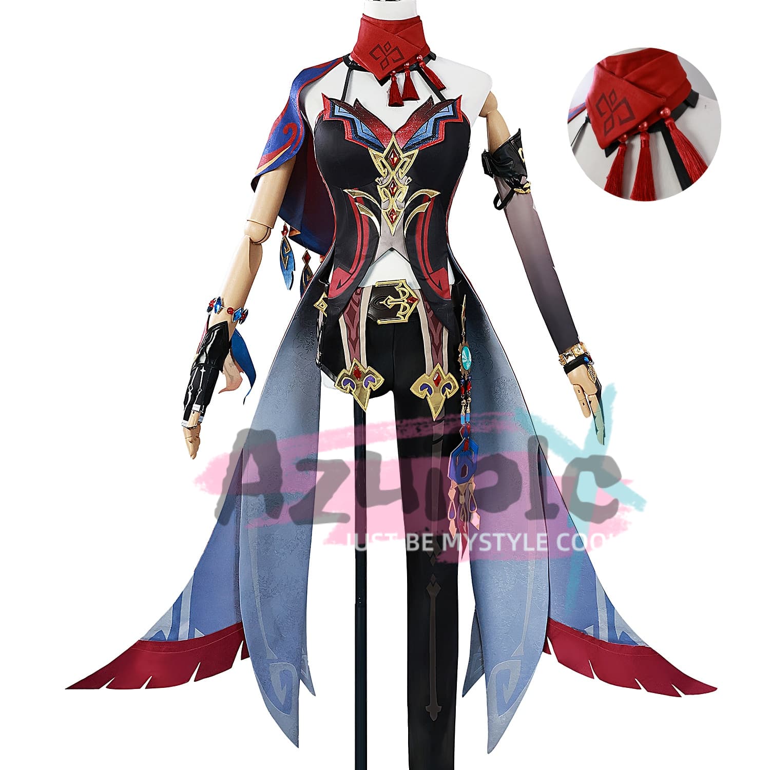 Azuiblc　原神 チャスカ コスプレ衣装　高級コス衣装セット神の眼+腕飾り+帽子 豪華付属品 完全再現 コスプレ/コレクション向け
