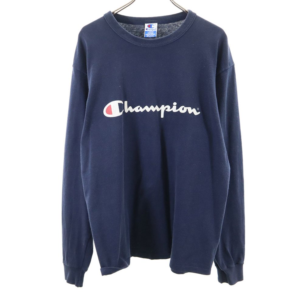 90s 後期 USA製 プリント 長袖 Tシャツ L ネイビー ロンT オールド ヴィンテージ メンズ