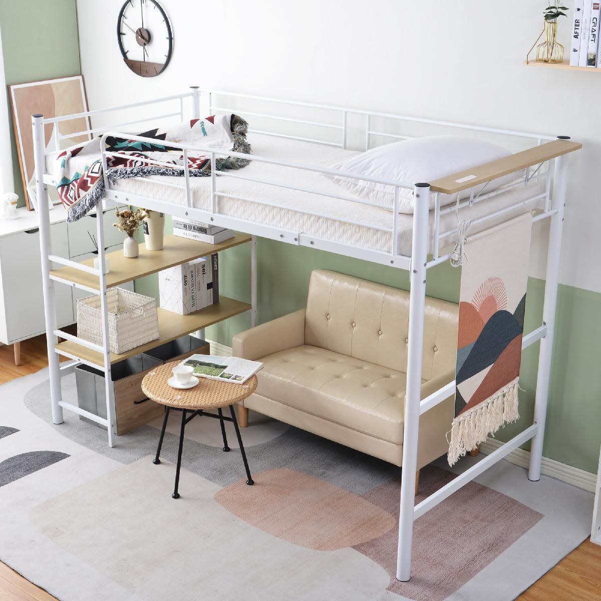 パイプベッド ロフトベッド シングル コンセント付き 収納 子供ベッド 子供部屋 スチール 耐震在庫処分セール