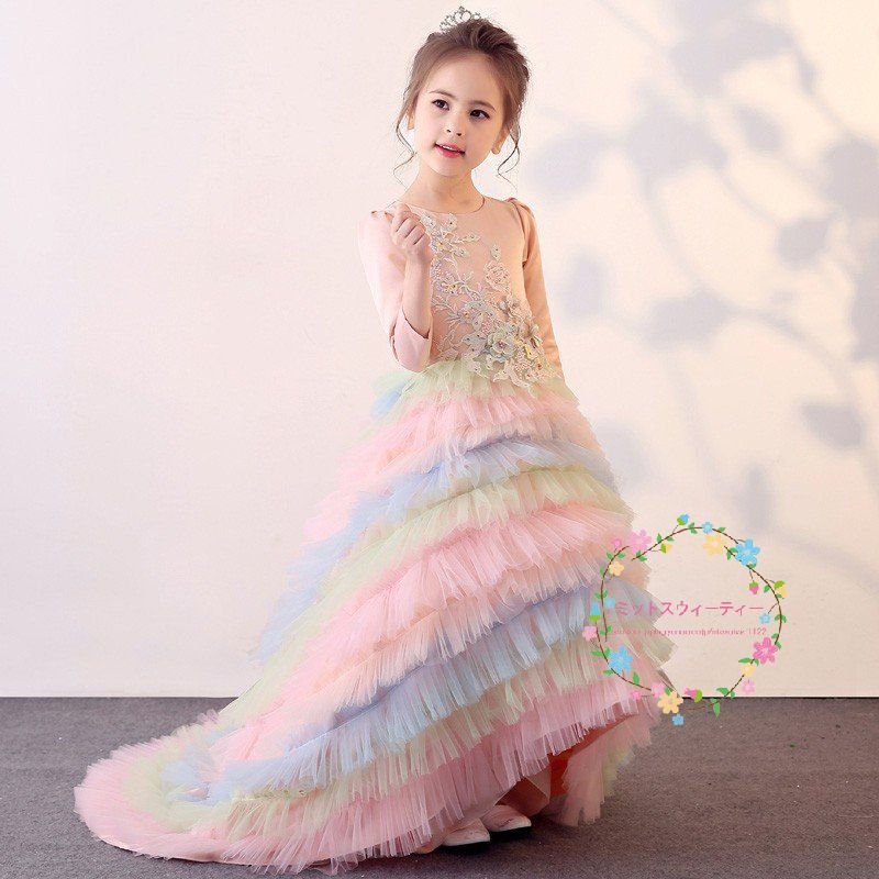 子供ドレス ピアノ発表会 長袖 キッズドレス 披露宴 ロングドレス 入園式 子どもドレス 結婚式 ワ