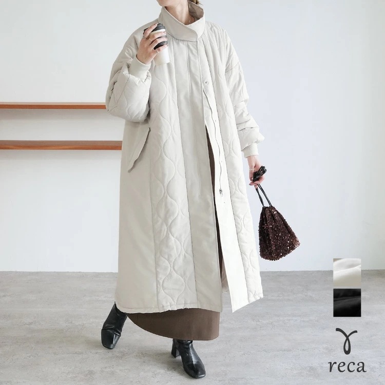 キルト切替スタンドネックロングコート レディース 2025年春秋新作 コート ジャケット アウター 羽織り 中綿 ロング丈 キルティング 体型カバー 防寒 ポケ