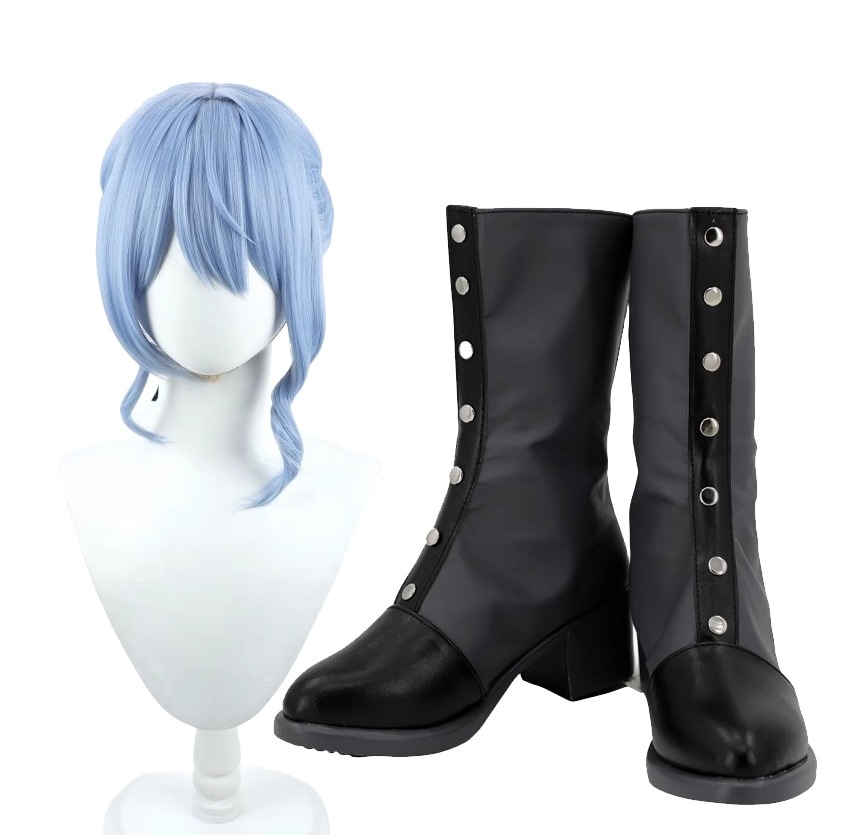 コスプレ靴 星街すいせい すいちゃん ウィッグ付き 靴 ブーツ 下駄 シューズ 長靴 コスプレ クリスマス ハロウィン