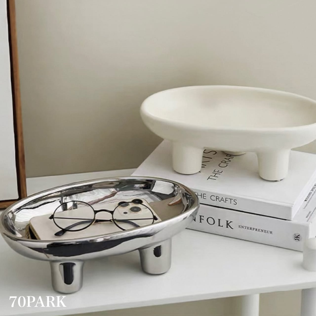 脚付き セラミック オーバル型 トレイ 全2色 プレート シルバー アクセサリートレイ 韓国 韓国インテリア 北欧 北欧インテリア 韓国インテリア雑貨 70PARK