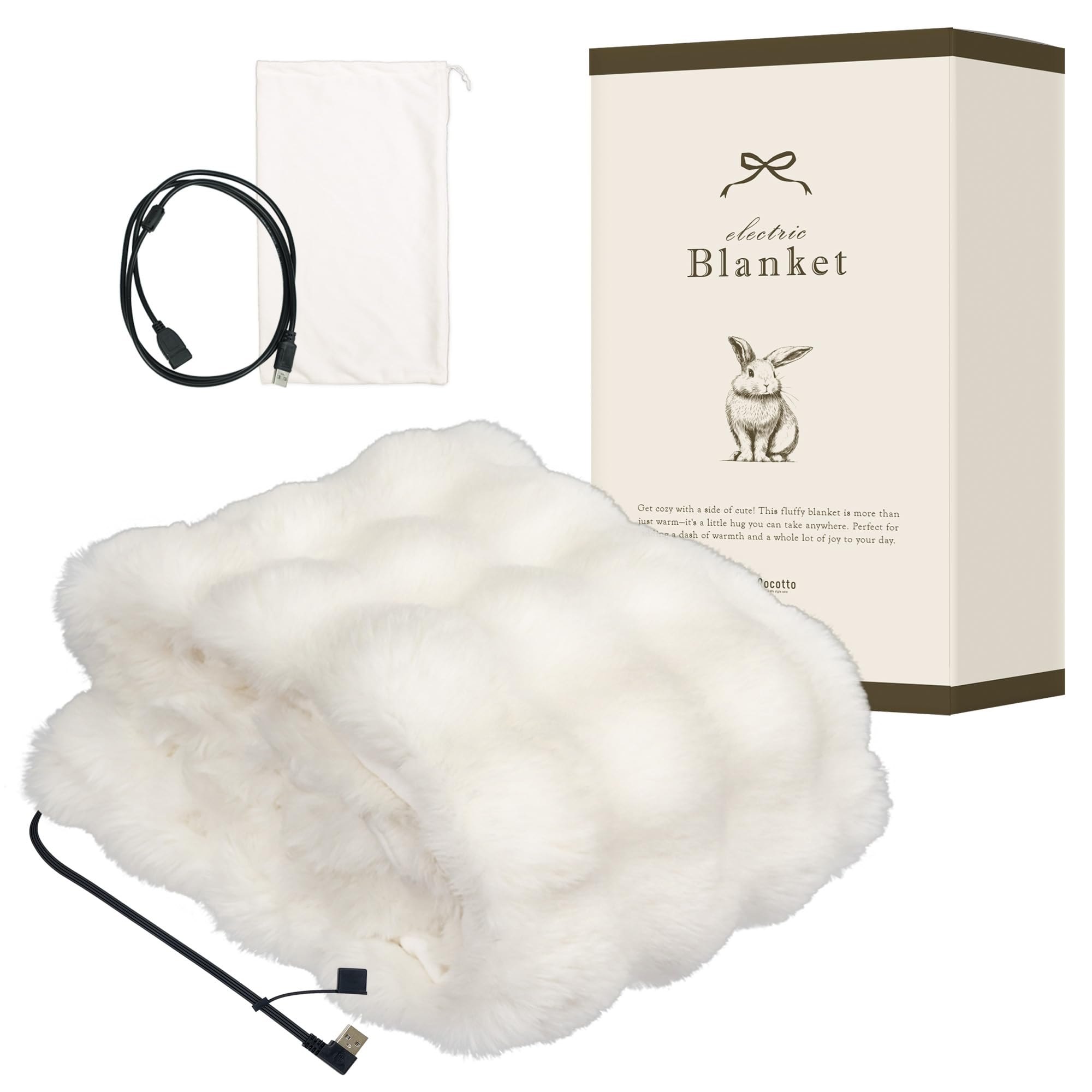 [Rocotto] 電気ブランケット コードレス対応 85×135cm USB給電 3WAY ふわもこファー 洗濯可 3段階温度調節 8箇所発熱 掛ける 着る 巻く もこもこ毛布 電気ひざ掛け 肩掛け