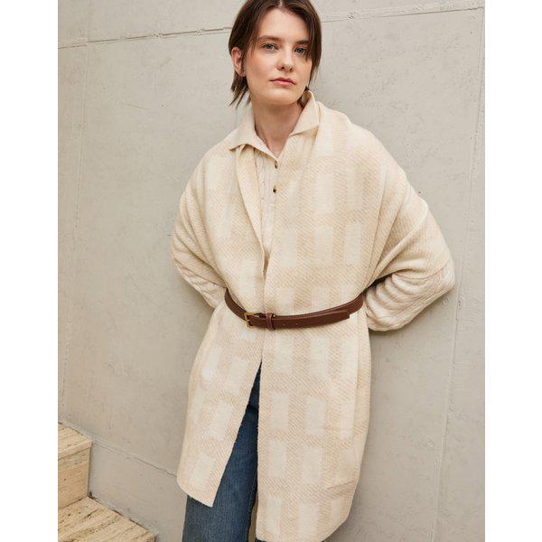 [25FW] ベージュ リバーシブル ウール カシミア混紡 ポケット ワイドショルダー DBMU5F866I2