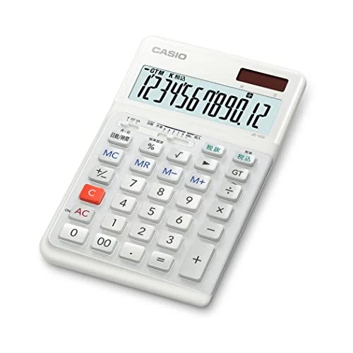 カシオ 人間工学電卓 12桁 日数&時間計算機能 ジャストタイプ ホワイト JE-12D-WE-N
