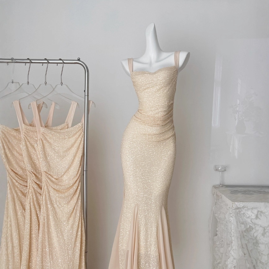 【急速出荷】ひと時から星屑フランスの高級ストレッチスパンコールワンピース誕生日の夜の贈り物フィッシュテールスカート 6,520円