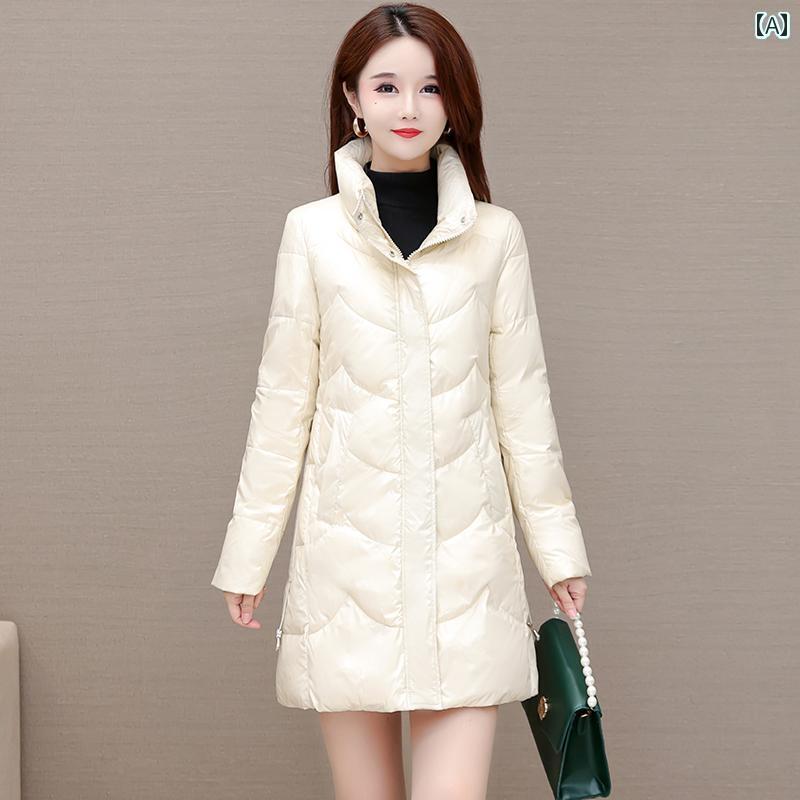 ジャケット ダウンジャケット レディース ミドル丈 スタンドカラー ホワイトダックダウン 冬 軽量 暖かい スタイリッシュ フレッシュ