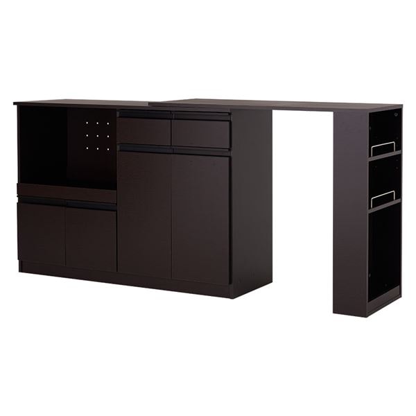 伸縮 キッチンカウンター 約幅133207cm ダークブラウン スチール取っ手 2口コンセント付き キッチン収納 組立品 キッチン 台所