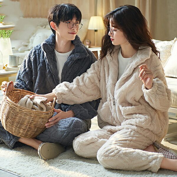 メンズ ルームウェア 冬 パジャマ ペア パジャマ 部屋着 裏起毛 寝間着 ペアルック カップル 夫婦 結婚祝い 長袖 韓国 裏起毛 着る毛布 上下セット あったかい やわらか ロングパンツ 大きいサ