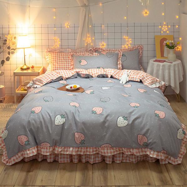 シングル花柄 布団セット 4点セット フリル付き 掛け布団カバー かわいい 寝具カバーセット セミダブル 枕カバー セミシングル 敷布団カバー