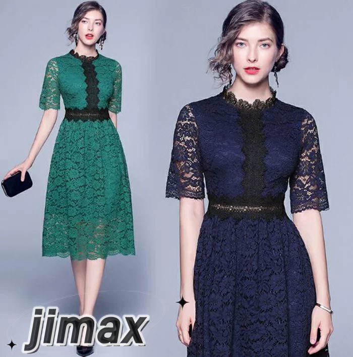 パーティードレス ミモレ丈 総レース 袖あり 結婚式 ワンピース パーティードレス ロング ミモレ グリーン ブルー 大きいサイズ 入園式 二次会 謝恩会 同窓会 服装 発表会 大人 フォーマル 20