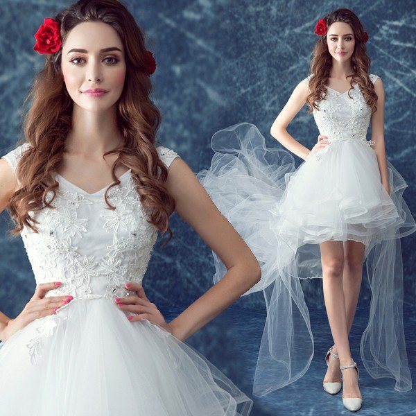 ウエディングドレス ロングドレス 安い トレーンドレス 前ミニ 結婚式 ウェディングドレス 二次会 aライン ブライダル 花嫁 パーティードレス 発表会