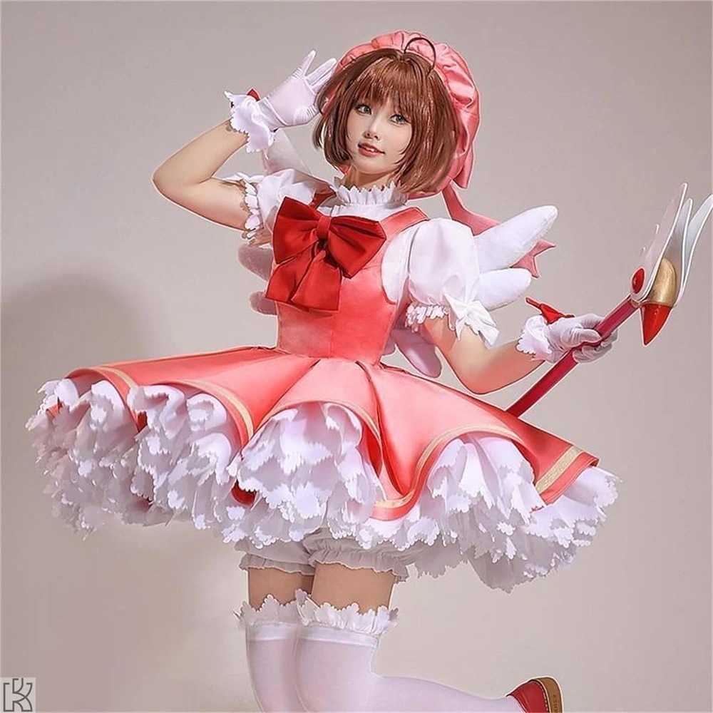 カードキャプターさくら 周辺 木之本 桜 かつら ドレス 魔法の棒 コスチューム コスプレ衣装 変装 仮装 文化祭 学園祭 イベント 撮影用 パーティー ハロウィン イベント 飾り