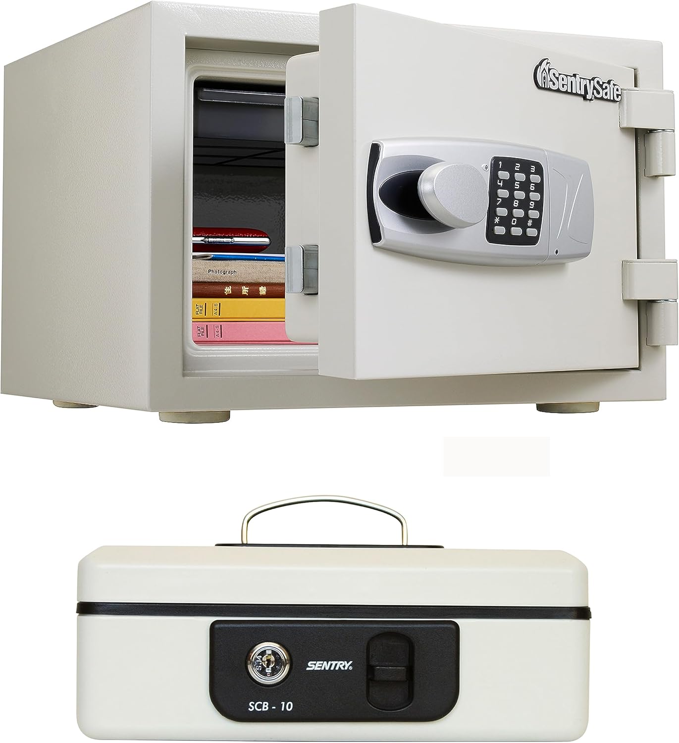 SENTRY (セントリー) 金庫 家庭用 JIS 日本工業規格 1時間 耐火 15L A4 テンキー トレイ グレーホワイト 2年保証 JBS-NT310H & 金庫 手提げ金庫 小型 キャッシュボ