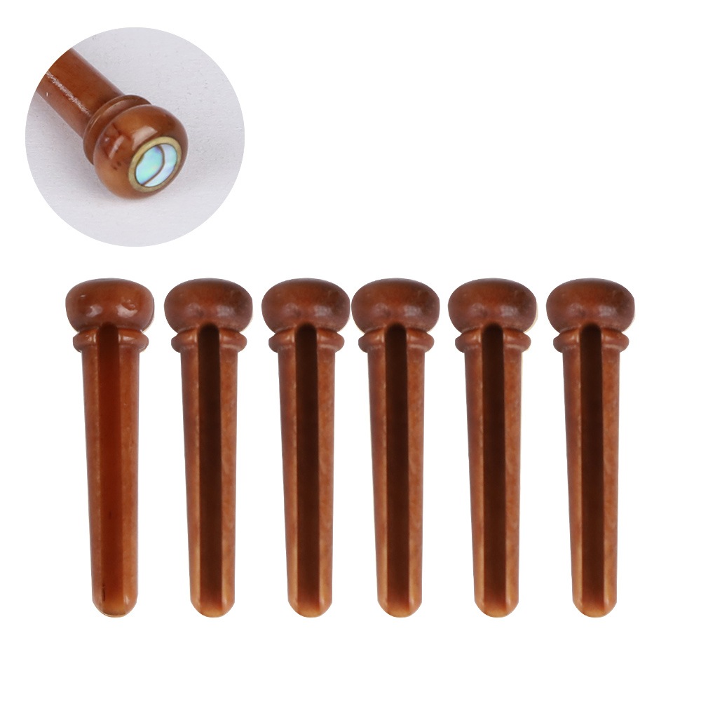 アコギブリッジピン QC0493 全体的な染み込み 貝殻象嵌 直径約5.1mm 6個入り