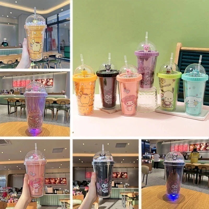 【1つ買うと10個もらえる】 ふた付き 蓋水筒 450ml 透明ボトル キッズ 超軽量 キティちゃんちゃんマイメロシナモロールポムポムプリンハンギョドバズ ライトイヤ 福袋xh