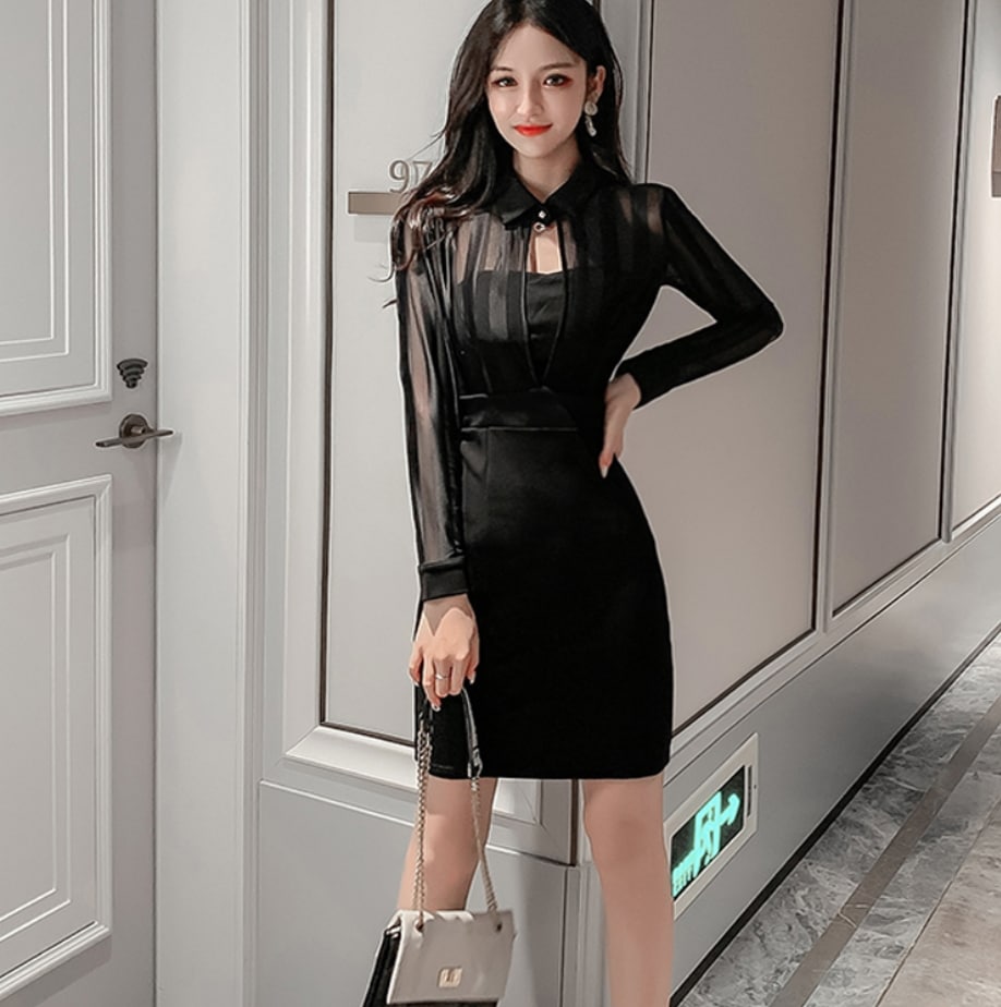 ワンピース デート ワンピドレス ショート 袖あり 長袖 透け感 シースルー かわいい 大人可愛い きれいめ シンプル カジュアル 大人 上品 おしゃれ お洒落 主役級 存在感 春 夏 秋 10代