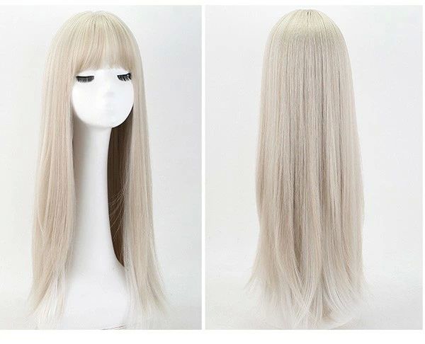 【コスパ最高】ウィッグ フルウィッグもロングウィッグ 原宿風 自然 グラデーション メッシュ かつら ぱっつん 前髪 ホワイト コスプレ 可愛い ロング 耐熱ウィッグ コスチューム 仮装 大人用 文化