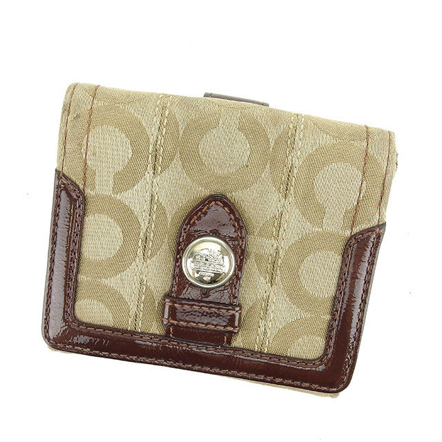 Wホック財布 二つ折り財布 オブアート ベージュ ブラウン シルバー系 中古