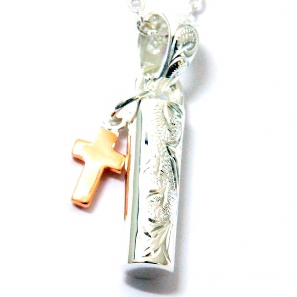 ハワイアンジュエリー ペンダント ネックレス ソリッドチューブ 筒型 カレイキニ 波 クロス 十字架 ピンクゴールド レディース シルバー925