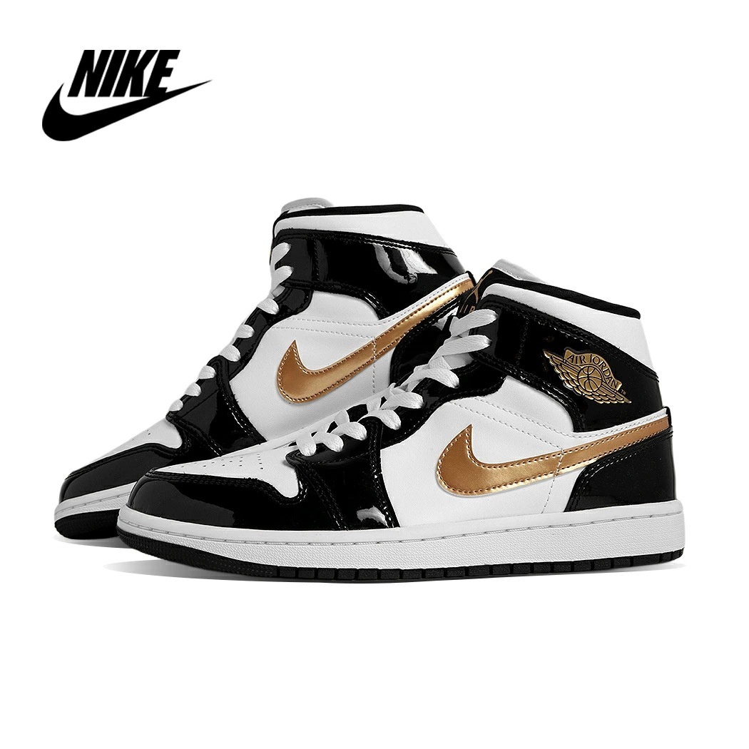日本未発売 NIKE AIR JORDAN 1 MID SE "Patent Black White Gold" ナイキ エア ジョーダン ミッド スニーカー ( BLACK WHITE GOLD 黒