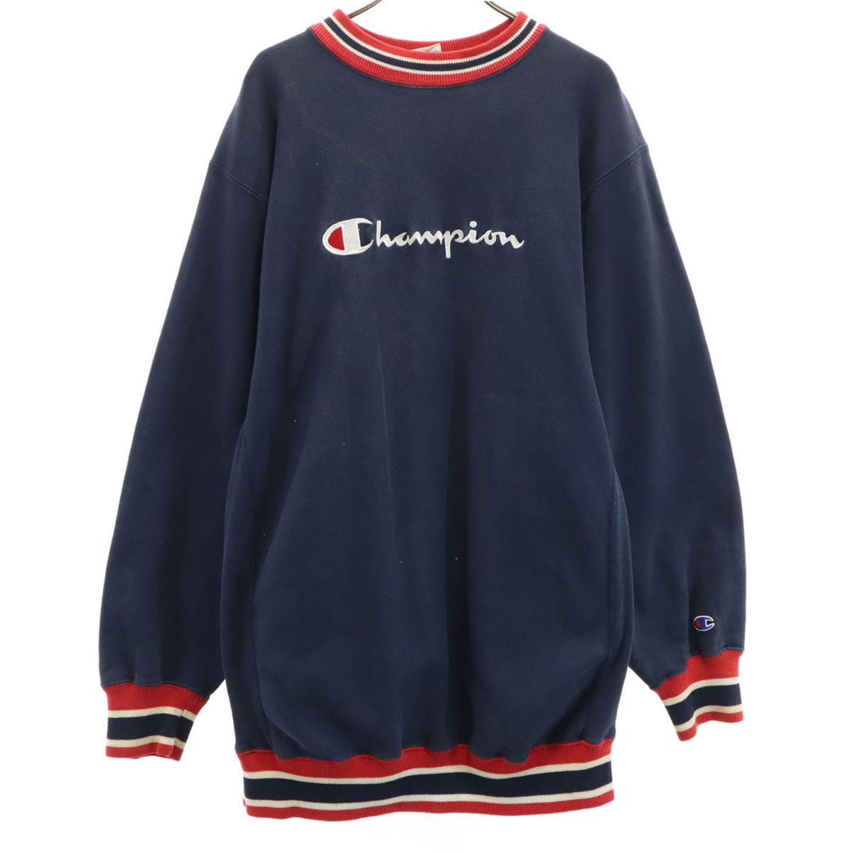 90s USA製 オールド 刺繍タグ 長袖 リバースウィーブ スウェット トレーナー XXL ネイビー ビッグサイズ メンズ 古着