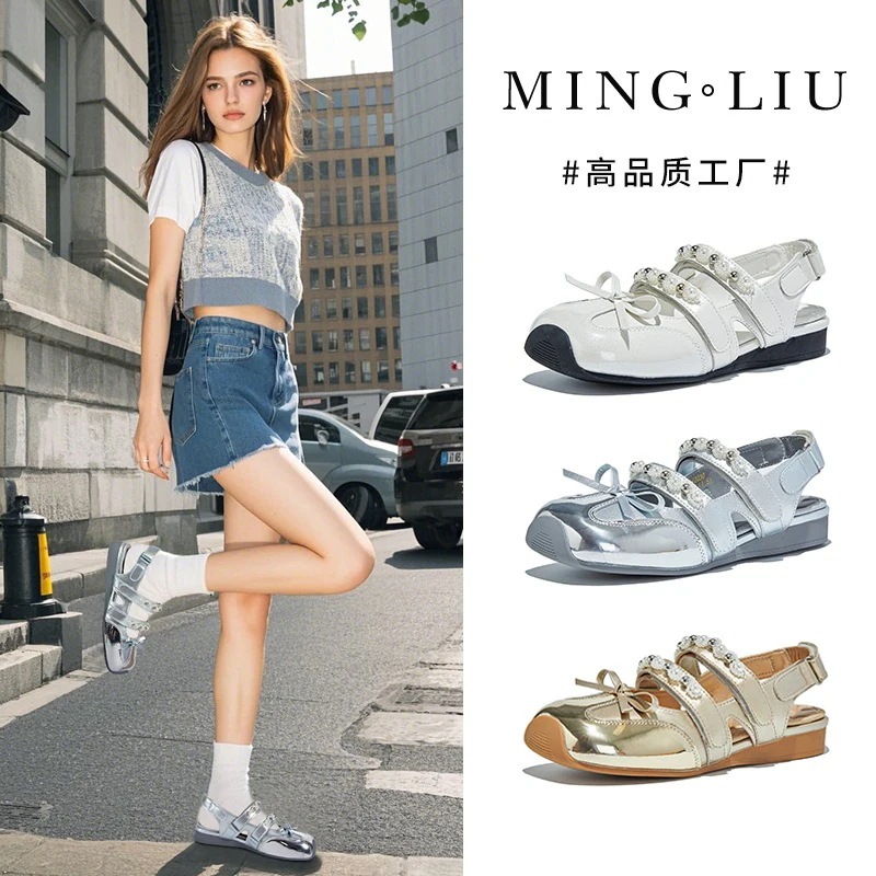 トウカバー サンダル 女性用 2025 夏季モデル スクエアトウ マジックテープ リボン装飾 メリージェーン風 後ろ空き デッサンシューズ風 上品で実用的 品質に優れ