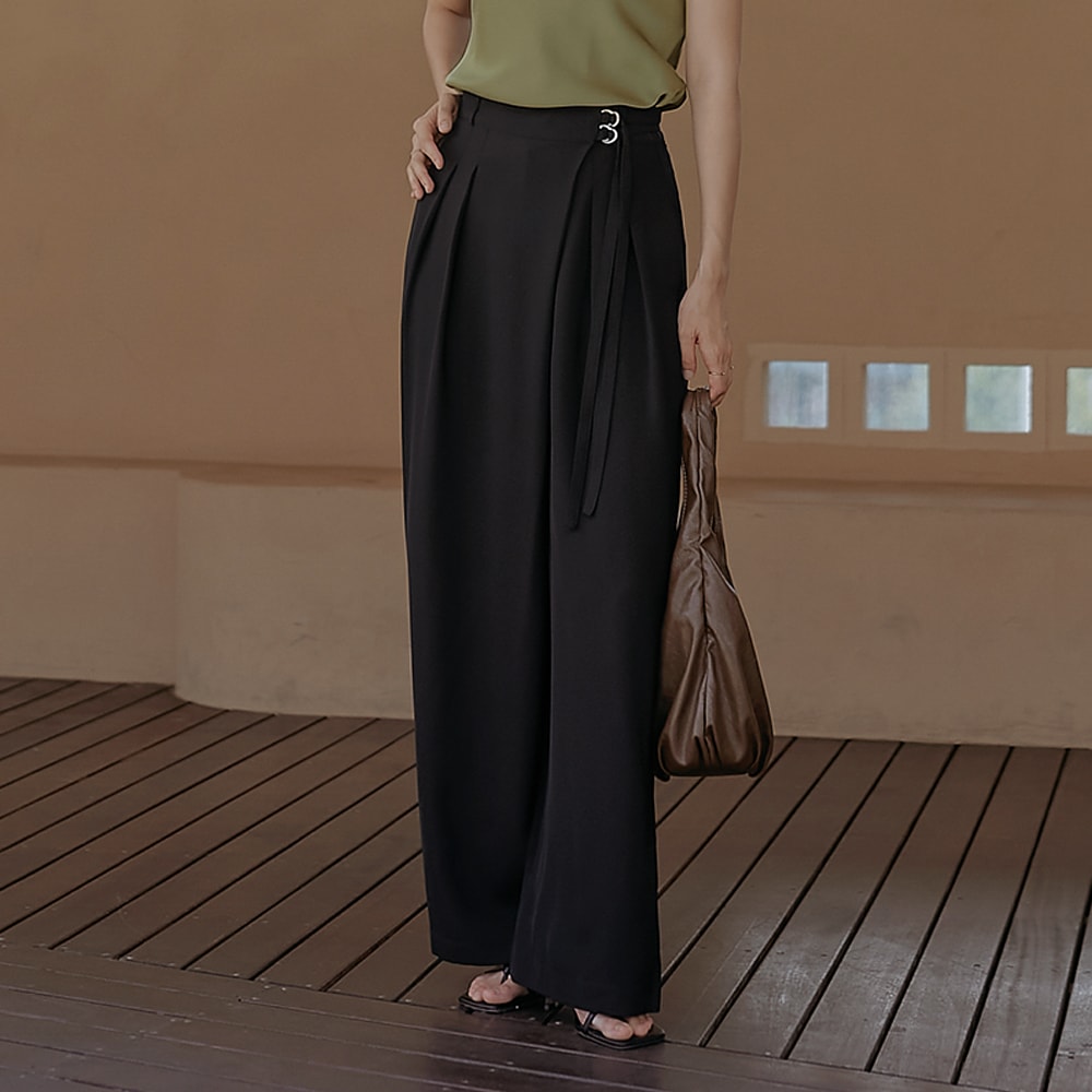 ノテインサイドベルトピンタックラップワイドスラックス