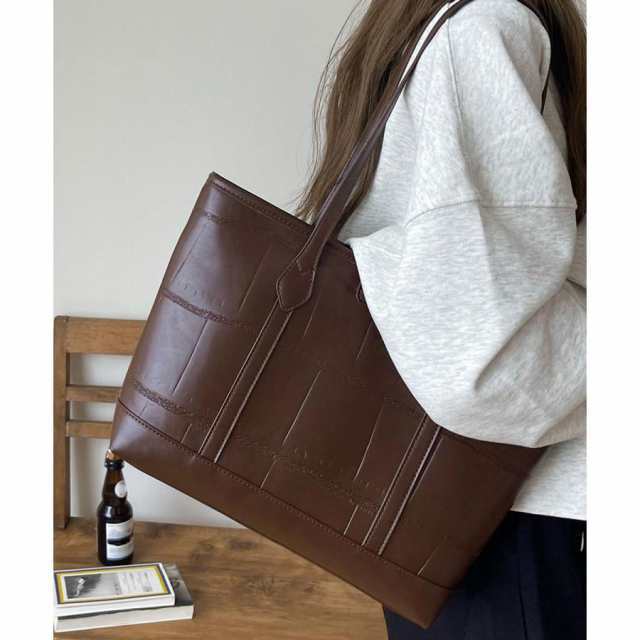 ZIP付きPUトートバッグ 大容量かばん