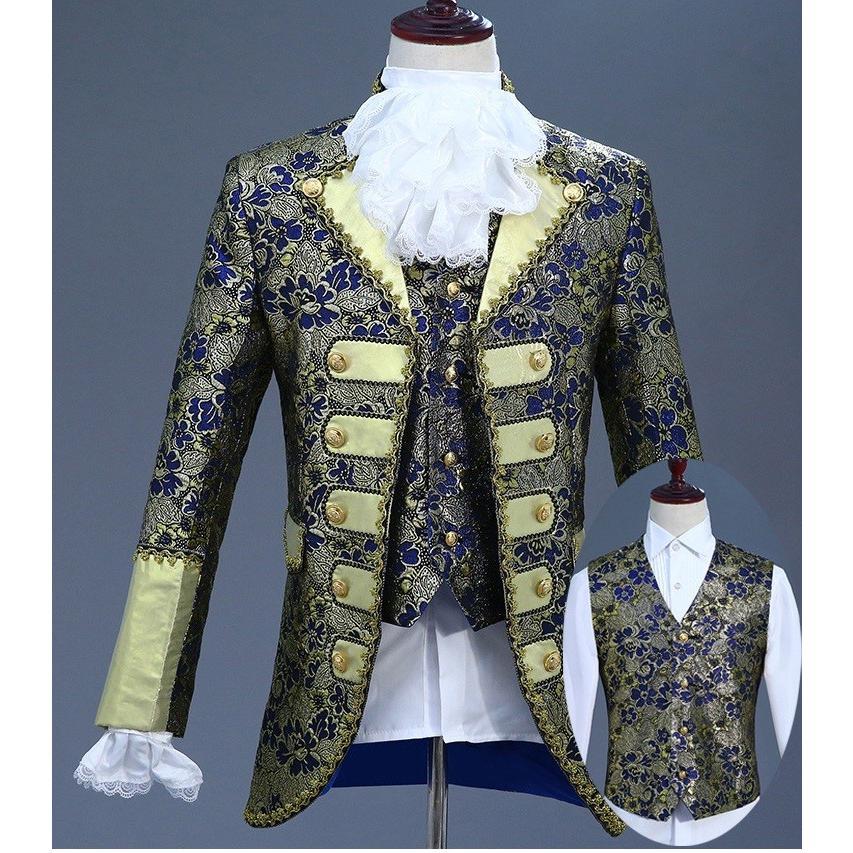 演出服 華麗なヨーロッパ 宮廷服 男性用スーツ 上下セット コスム コスプレ衣装 メンズ 王子様 貴族 舞台 ステージ衣装 演劇 オペラ 声楽 派手 パーティ
