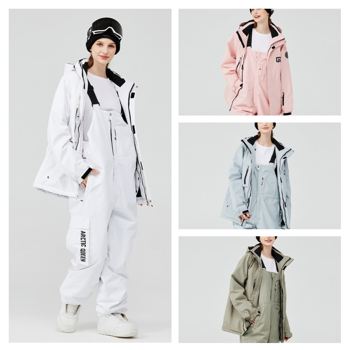 スノーボードウェア 2024 2025 上下セット 白 黒 ピンク グリーン ブルー ローズ レディース メンズ トップス サロペットパンツ アウター スノボー スキーウェア スノボウェア