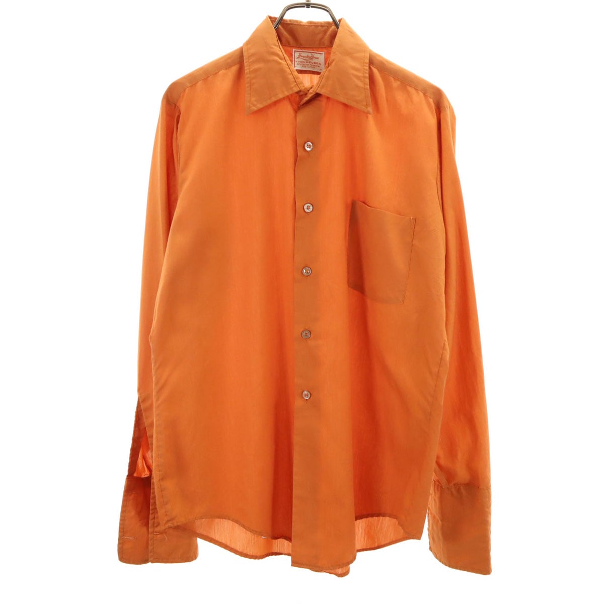 Hampshire House by VAN HEUSEN ハンプシャーハウス バイ ヴァンヒューゼン 70s ヴィンテージ 長袖 ダブルカフス シャツ 33 オレンジ メンズ 古着