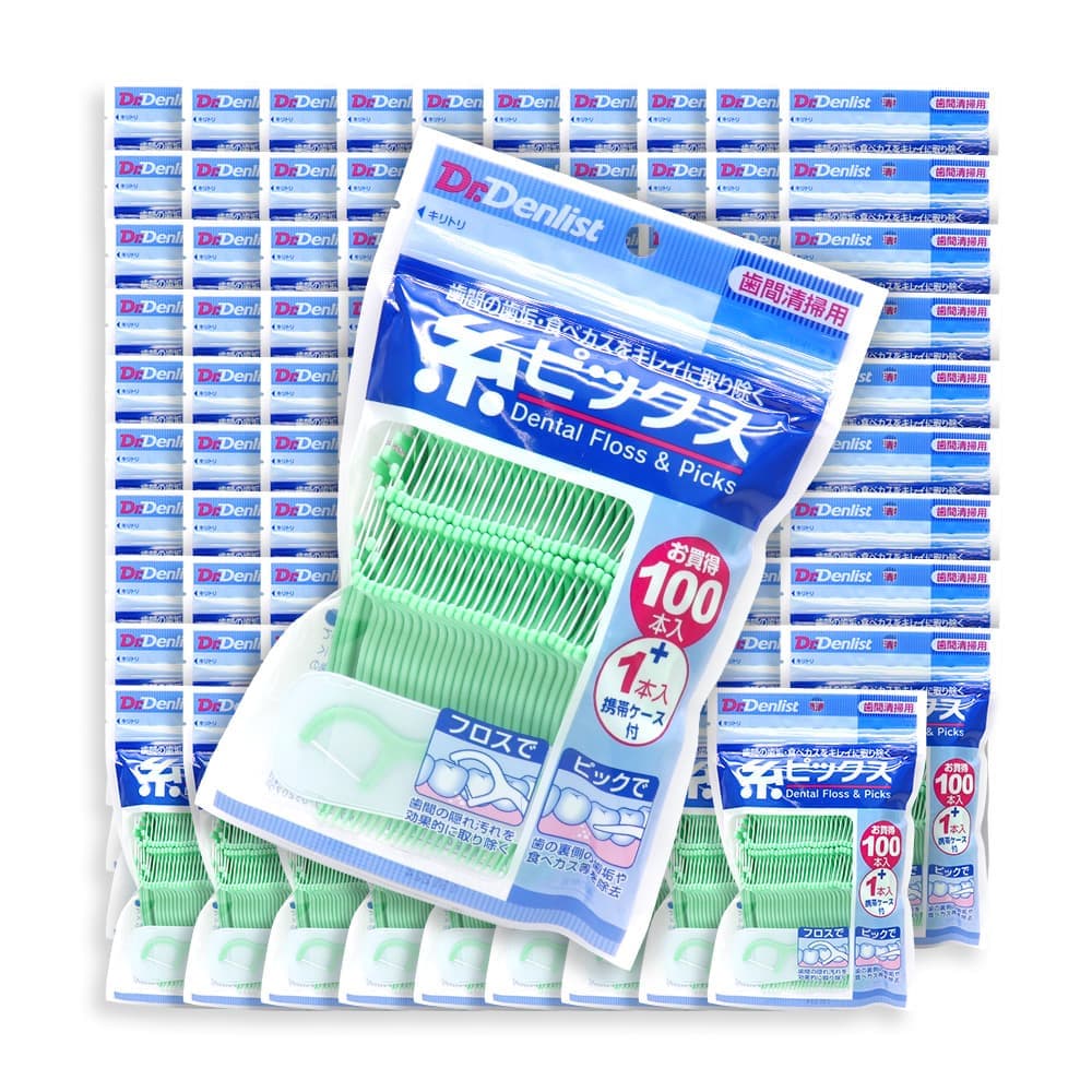 糸ピックス 101本入り ×100袋セット 携帯ケース付 歯間清掃用 デンタルフロス ピック
